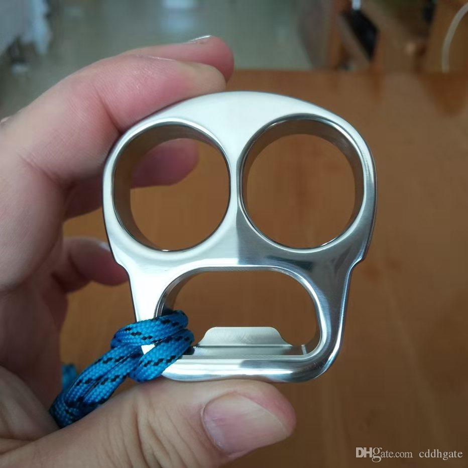 

EDC bottle opener defense finger tiger skull stainless steel mirror polished broken window ring clasp for survival 001