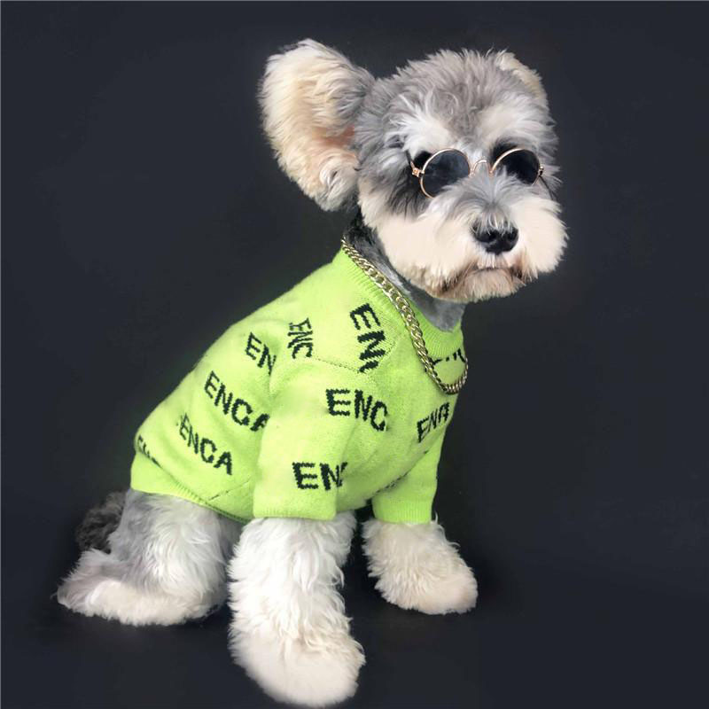 

New Pets Wool Sweaters Fashion Letter Printed Pet Knitting Sweatshirts Trendy Elastic Schnauzer Bichon Costume Apparel, As pic