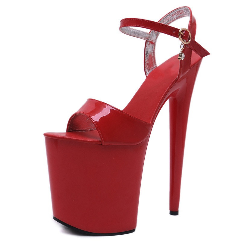 

2021 New Sexy, 20cm-thin Heels Sandals Will See Female Peep Shoes Club Stilettos Size -44. OMTZ, Black 1