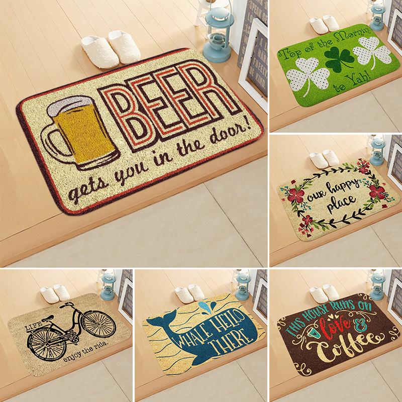 

40x60cm Fleece Door Mat Letter Dog Printed Doormat Anti-slip Entrance Floor Mats for Bedroom Bathroom Vintage Carpet Rug