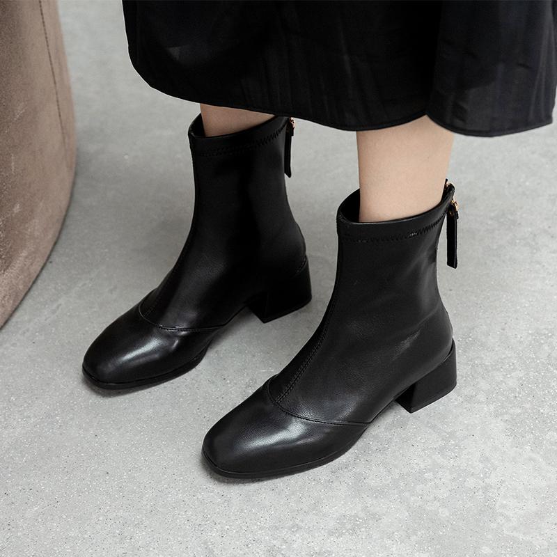 

Solid Ankle Boots For Women Casual Waterproof Women's Ankle Boots Soft Leather Black Women's Winter Autumn Short Shoes