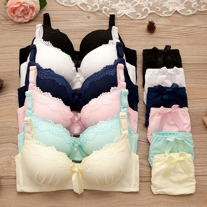 

Women Bras Set Sexy Lace Lingerie Bra Suit Girl Cute Bow Underwear Wire Free Bralette Solid Color Bra 20201, Yellow bra