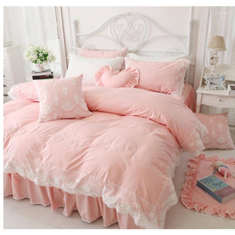 

Korean Princess style cotton bedding no filling duvet cover set 3/4pcs  full queen king size lace bed skirt free shipping1