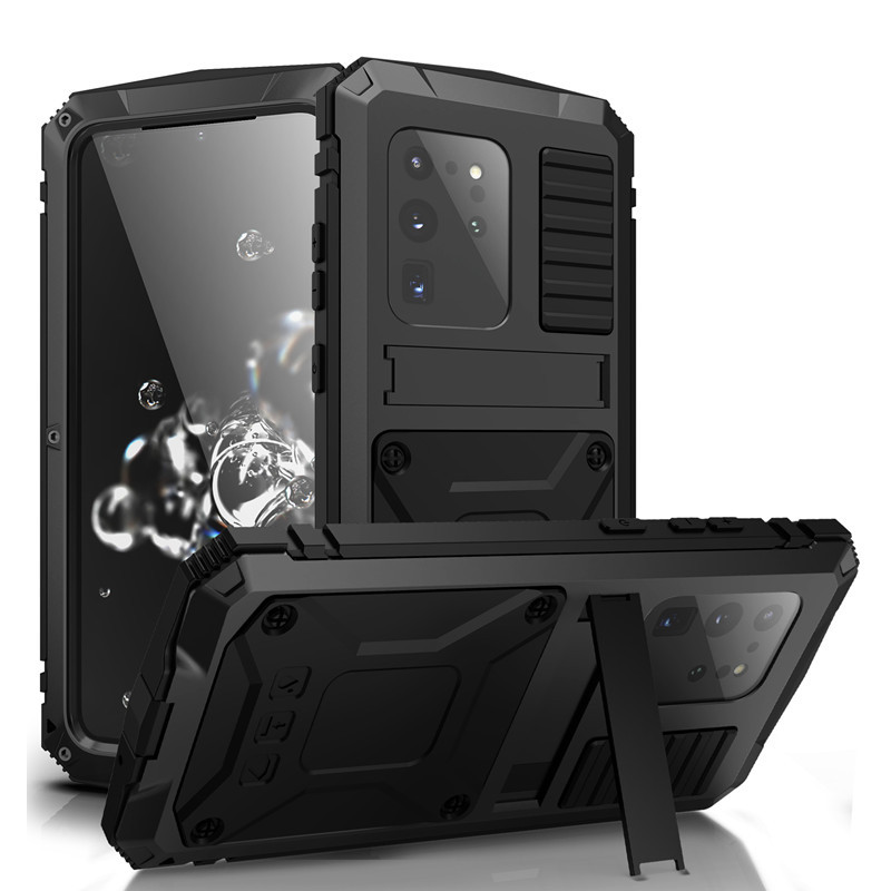 

Heavy Duty Armor Phone Case For Samsung Galaxy Note 20 Ultra Metal Aluminum Protective Case with Kickstand Phone Cover For Note 20, Red