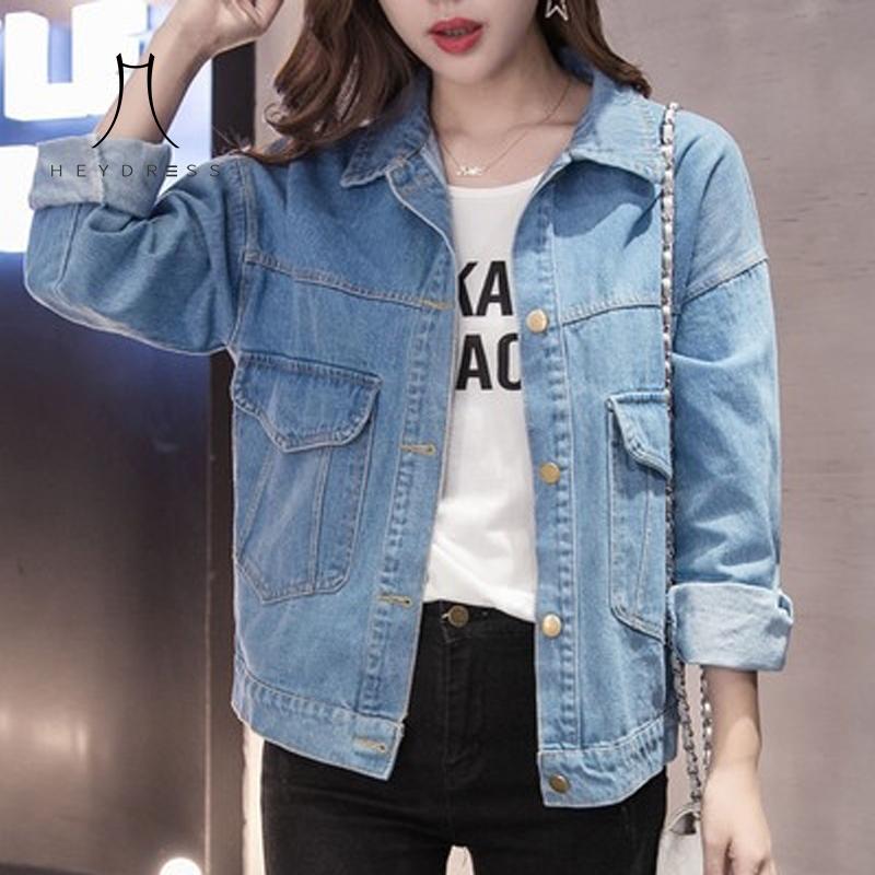 

Heydress 2020 autumn Korean Denim Loose Short Jeans Jacket Ladies Casual Outwear Basic Single Breasted Jackets, Blue
