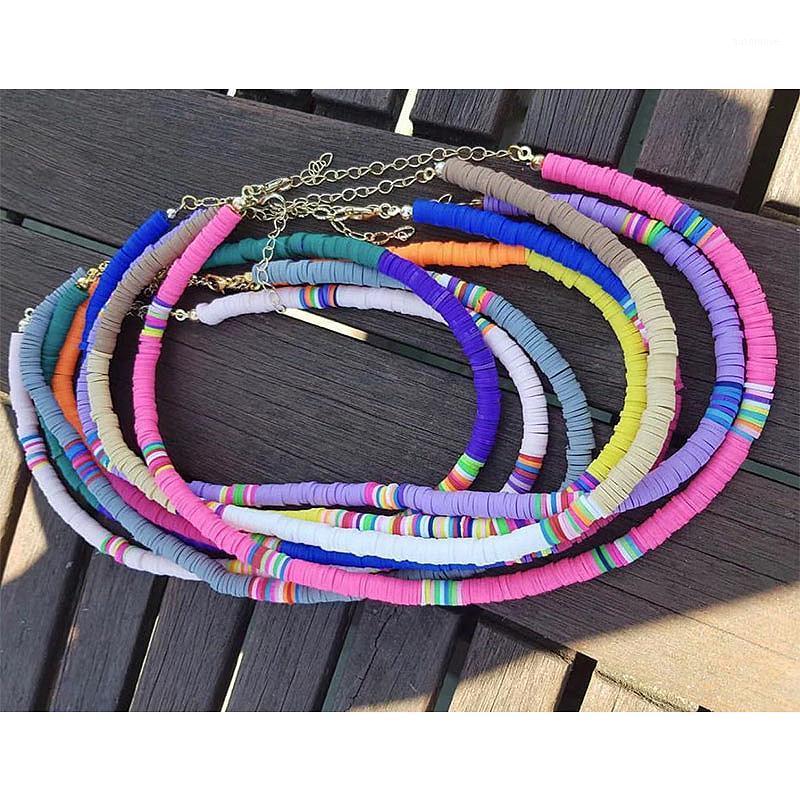 

JUST FEEL Fashion Handmade Soft Pottery Choker Necklace For Women Bohemian Rainbow Pendant Acrylic Statement Necklaces Jewelry1