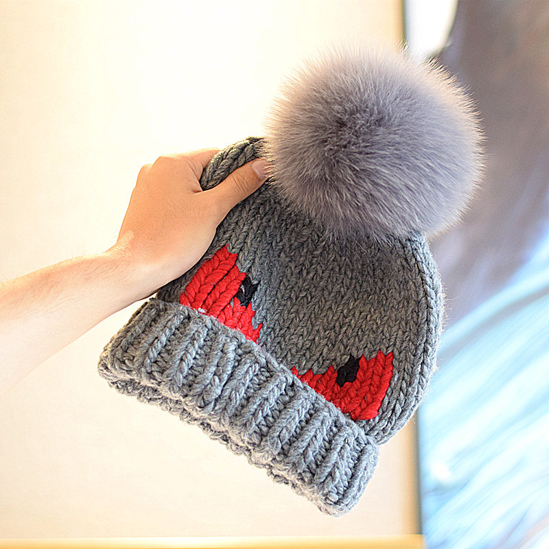 

New fashion designer popular lovely cute animal cartoon knitted casual fur ball winter spring warm hats for students girls women men, Blue;gray