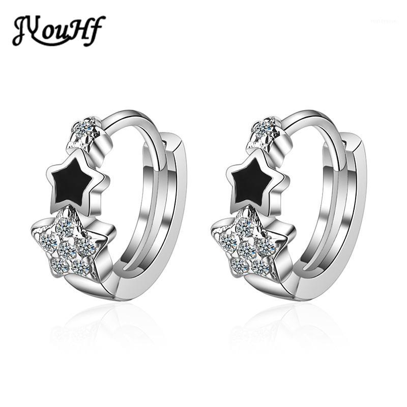 

JYouHF Fashion Star Hoop Earring Elegant 925 Sterling Silver Black Glaze Cubic Zircon Earrings for Women Silver Jewelry 2020 New1