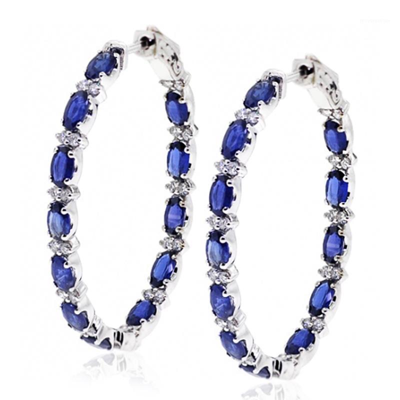 

Huitan Luxury Blue Zircon Hoop Earrings for Women Delicate Daily Wearable Accessories Dance Party Female Earring Fashion Jewelry1