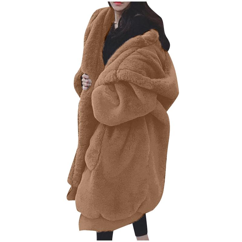 

Plus Size Women Fleece Hoodied Solid Long Sleeve Zipper Pocket Hooded Coat Outerwear Female 2020 Winter Thick Warm Outerwear, Beige