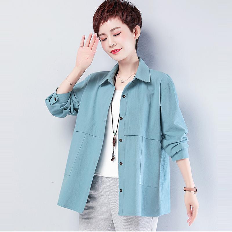

2021 Spring Autumn Shirts Coats Womens Large size Loose Jacket Coats Female Cotton Coat Tops Women Summer Cotton Tops Outwear, Caramel colour