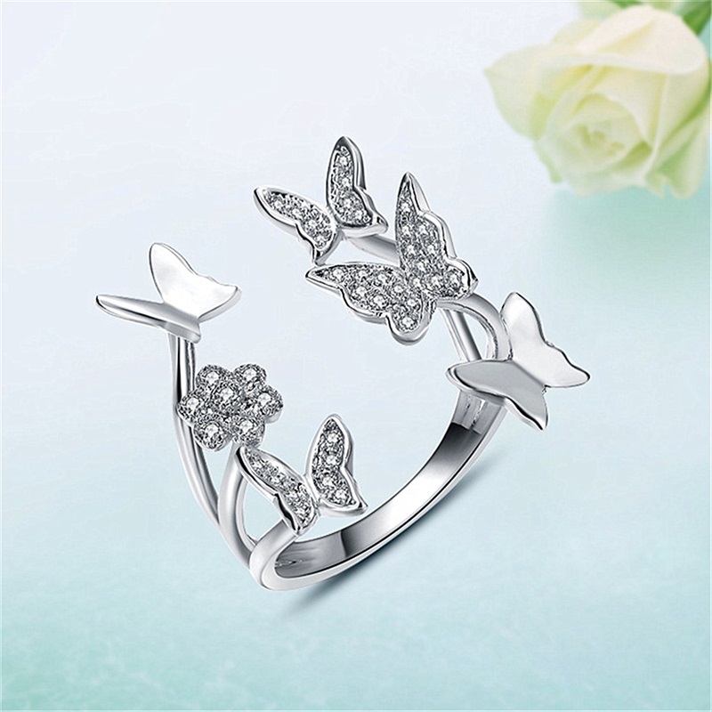 

Crystal Butterfly Diamond Ring Open jewelry wedding ring women rings Fashion 326 J2