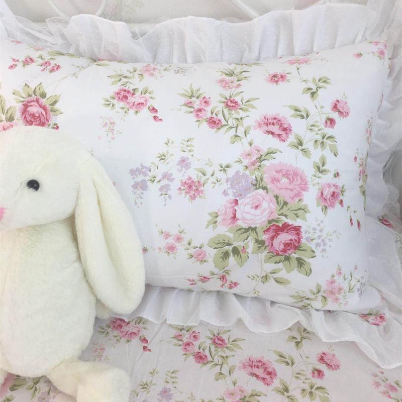 

2pcs pastoral print pillow case ruffle lace cotton flower Princess pillow cover bedding cushion cases sham pillowcase, Hm-02a1