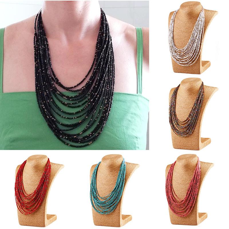 

Bohemia Necklace Fashion For Women Brand Exaggerated Luxury Multilayer Beads Statement Choker Chunky Necklace Wholesale