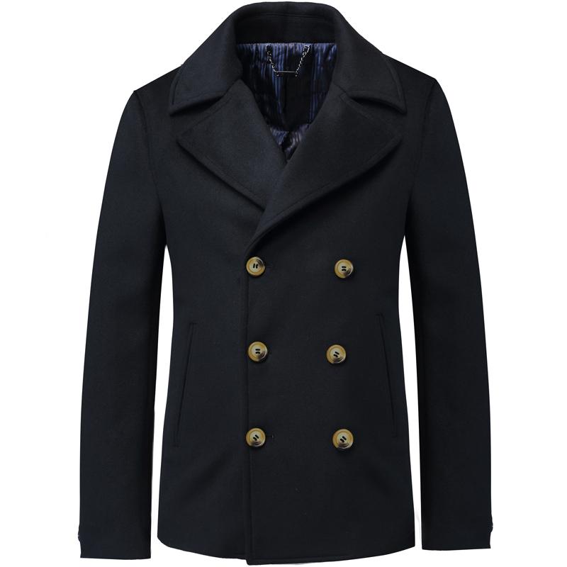 

Men' coat business double-breasted suit 2020 autumn and winter warm slim lapel short woolen jacket, Black