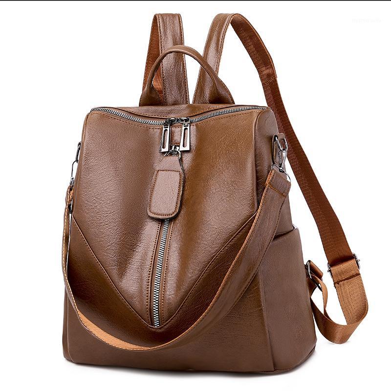 

Backpack female 2020 new fashion Korean soft leather backpack student bag leisure travel1, 995 khaki