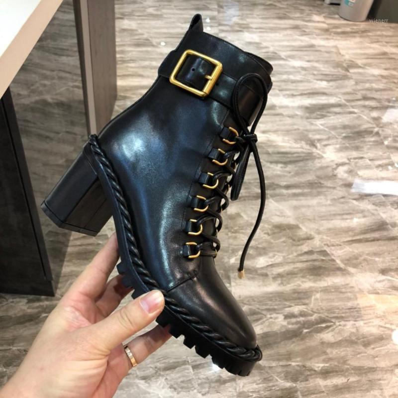 

Top Quality Ladies Boots Leather Boots Women Lace up Botas De Mujer Chunky Heel Fashion Shoes Women Cool Motorcycle1, As show