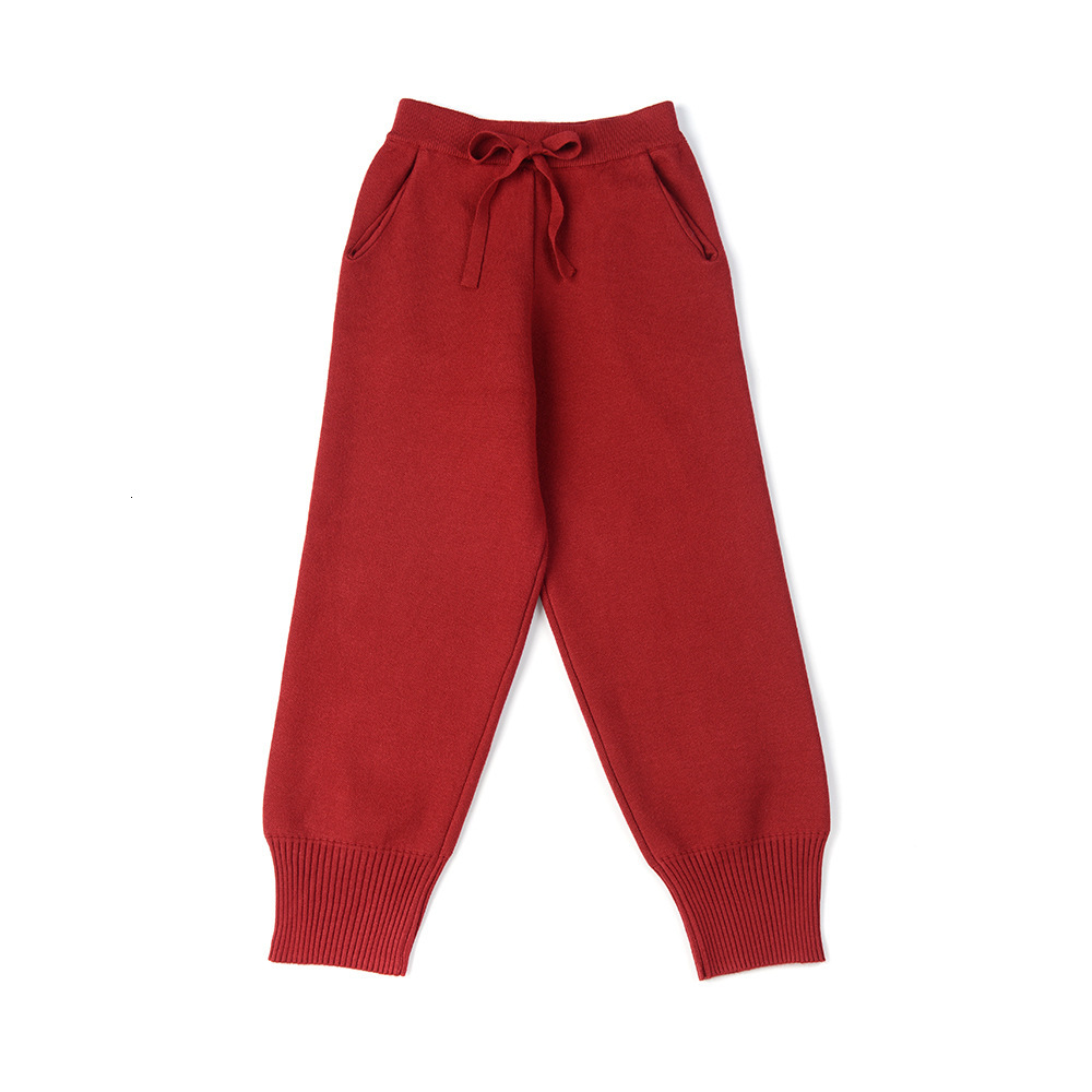 

2021 Women Elastic Waist Drawstring Trousers Thick Knitted Harem Autumn Winter Sport Swear Women's Pants New Bottoms D6ba, Burgundy