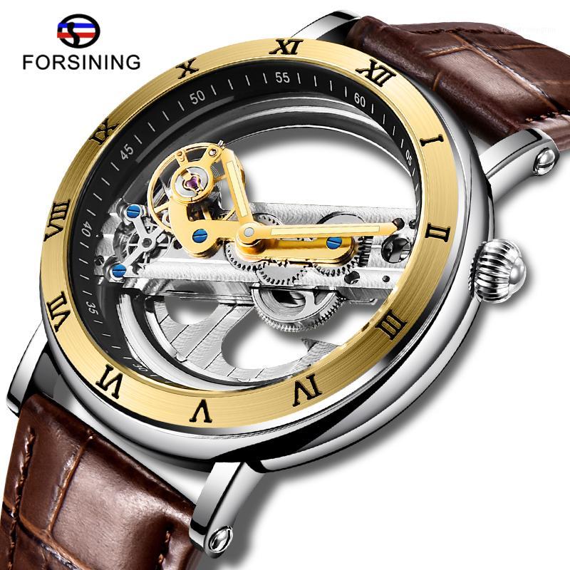 

FORSINING Automatic Mechanical Fashion Dress Skeleton Wrist Watch Brown Leather Strap Band Analog Clock Relogio Masculino1, Silver s