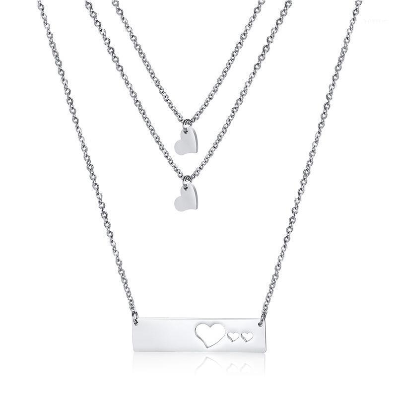 

necklace for women heart 3-layer stainless steel Couple necklace steel Tone fashion chain jewelry on the neck wholesale1