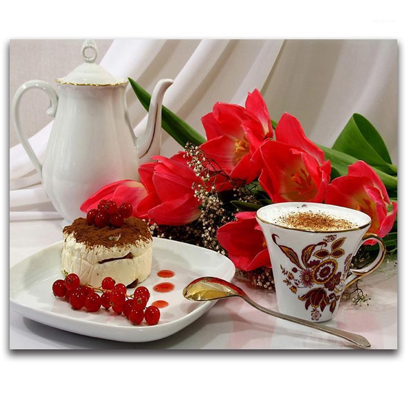 

Diy Diamond Painting Coffee Cake Flowers Home Decoration 5d Diamond Embroidery Needlework Mosaic kitchen Wall Stickers1
