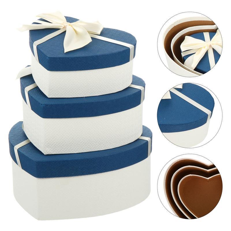 

3pcs Heart Shaped Present Boxes Bow-knot Gift Case Fashionable Gift Box