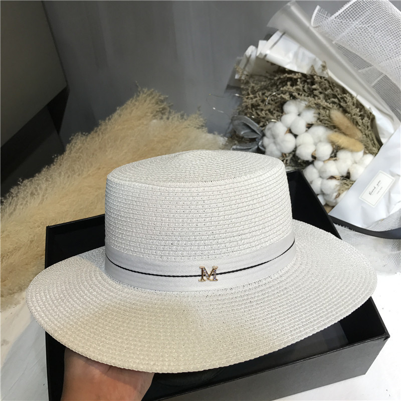 

Casual Women Straw Hats British Style Letter Elegant White Top Caps Summer Sun Hat Sunscreen Seaside Vacation Sunshade Hats, 1#