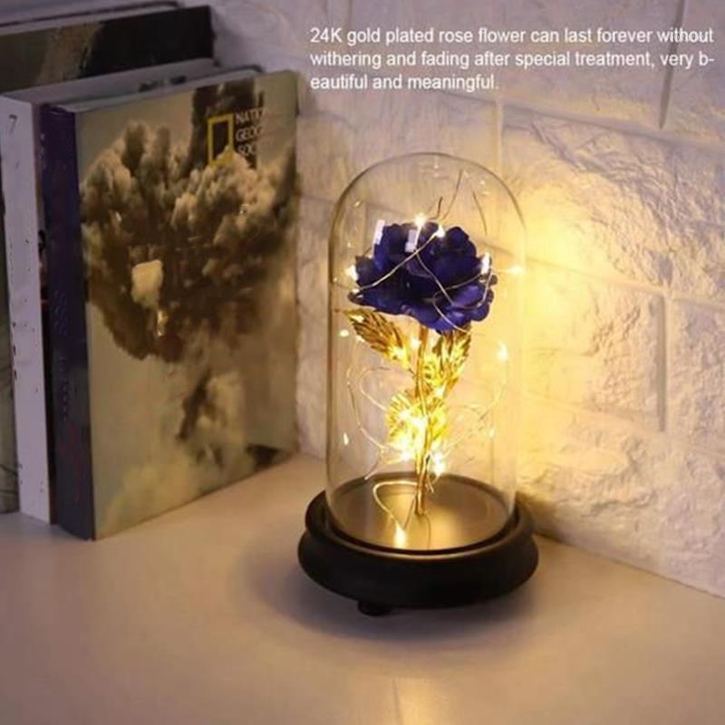 

4 Colour LED Rose Lamp Rose In Glass Dome Wooden Base For Decorate Valentine'S Day Gifts Christmas LED Lamps Flower1, Blue