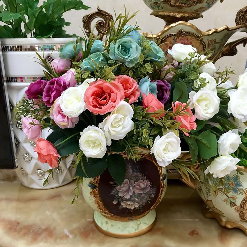 

1 Bunch Artificial Flowers French Rose Floral Bouquet Fake Silk Flower Arrange Table Daisy Camellia Flowers Home Decoration, Purple 2