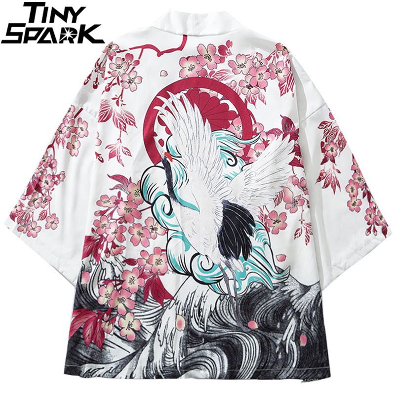 

Japanese Style Kimono Jackets Crane Floral 2020 Men Streetwear Short Jacket Casual Thin Gown Sweat Wear Japan Summer, A227071 black