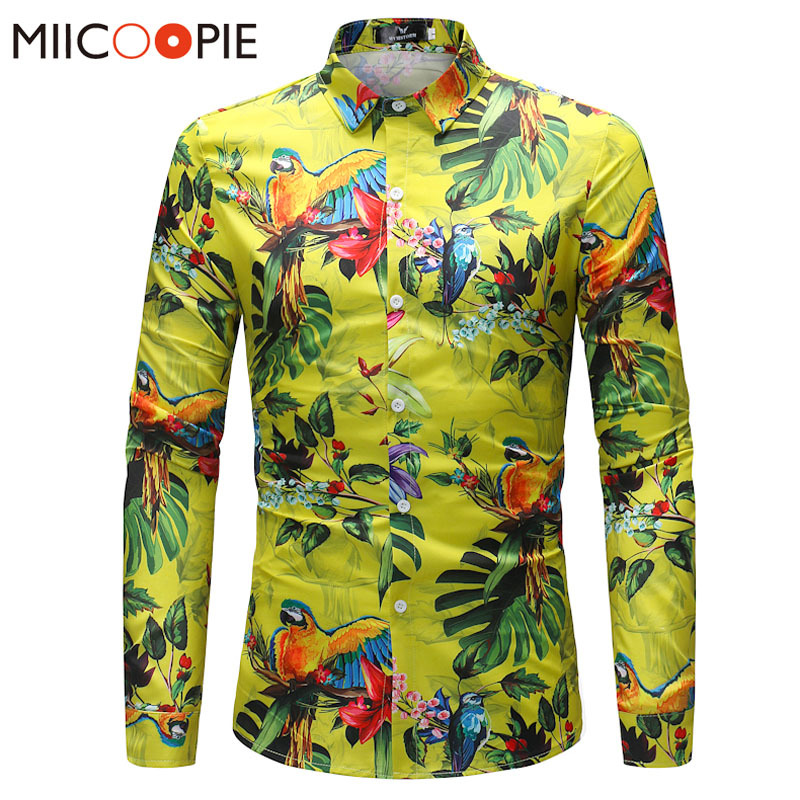 

Mens Shirt Brand Clothing Parrot Printing Beach Leisure Fashion Long Sleeve Casual Shirt Male Camisa Masculina Hawaii 4 Y0104, 30