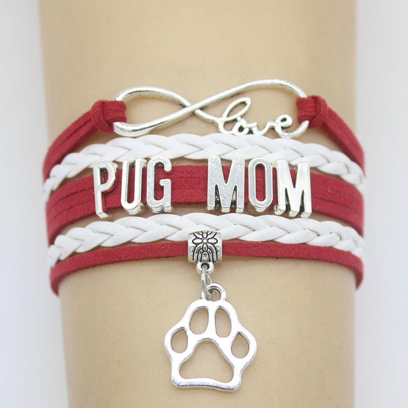 

Infinity Love Pug Mom Paw Charm Wrap Bracelets Pug Paw Print Charms Animal Bracelet Gifts Women & Men Bracelets Jewelry