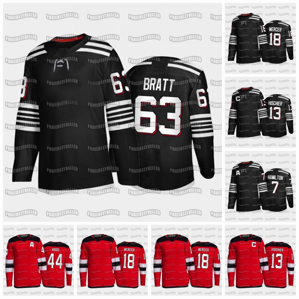 

Dawson Mercer 2022 Black Jersey Jesper Bratt Jack Hughes Dougie Hamilton Nico Hischier Miles Wood Andreas Johnsson Sharangovich Blackwood Martin Brodeur, White away mens s-3xl