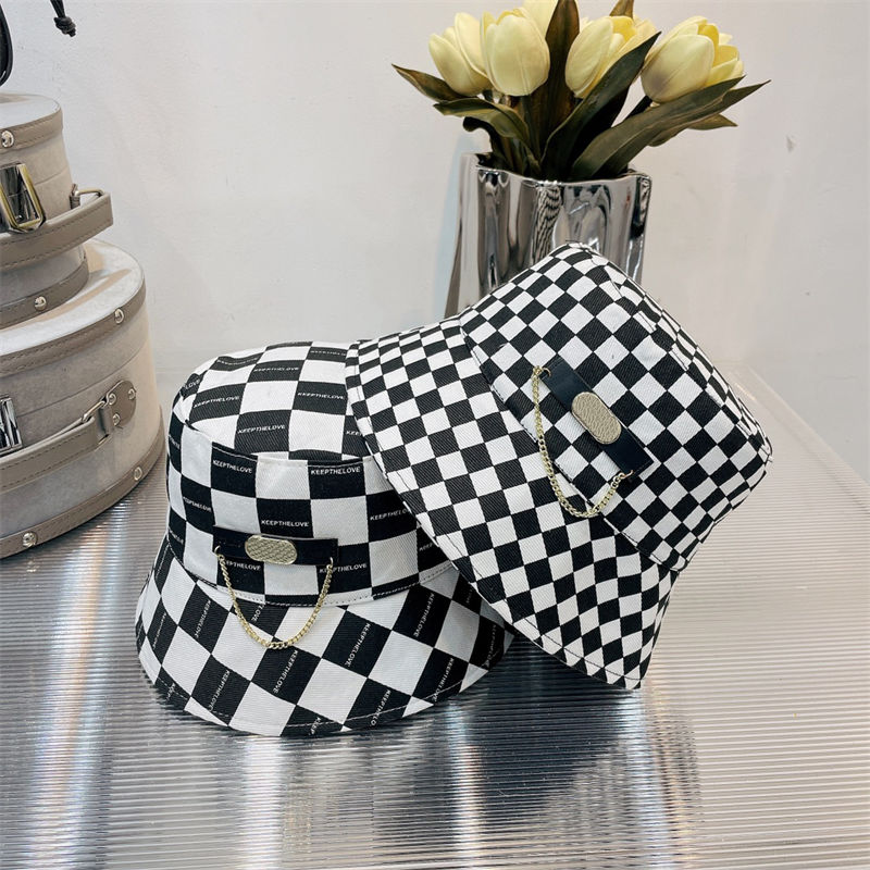 Mode seau chapeau Simple Damier casquette chaîne conception chapeaux pour homme femme 2 Styles de haute qualité