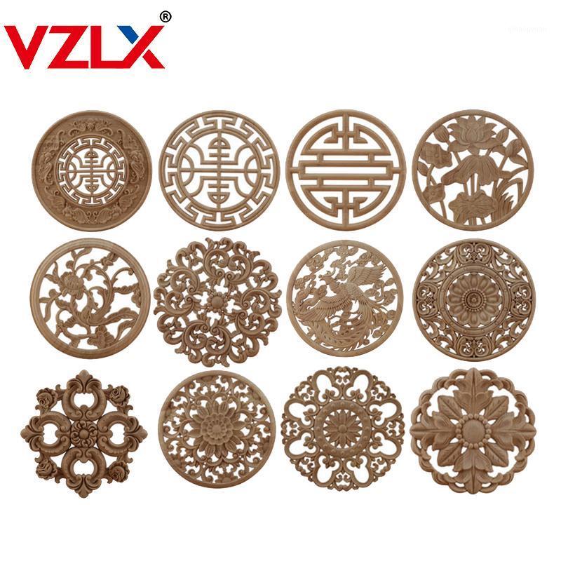 

VZLX Round Wood Carving Woodcarving Wood Decal Carving Lines Applique Rose Rubber Home Decoration Accessories Cabinet Hot1