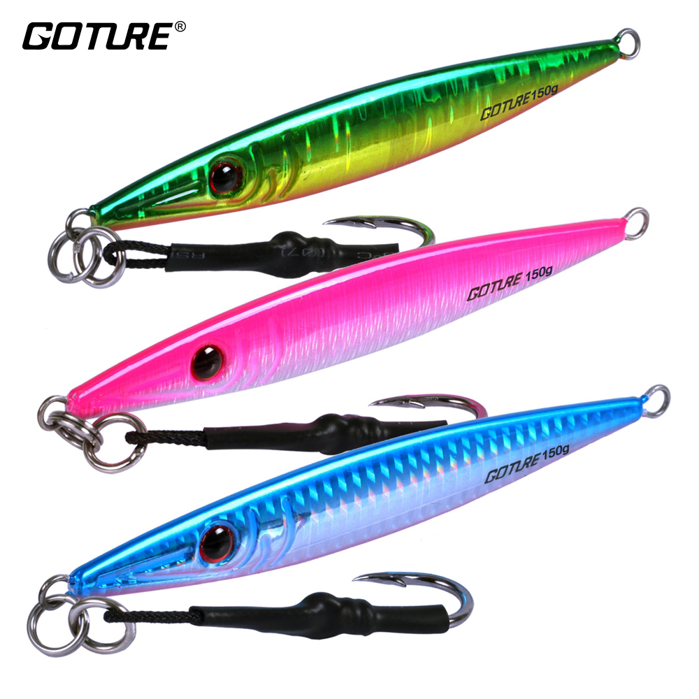 

Goture 3 pcs/lot Slow Pitch Vertical Jigging Fishing Lure 80g 100g 150g 200g Big Game Lead Metal Jig Saltwater Tuna Bait 201106