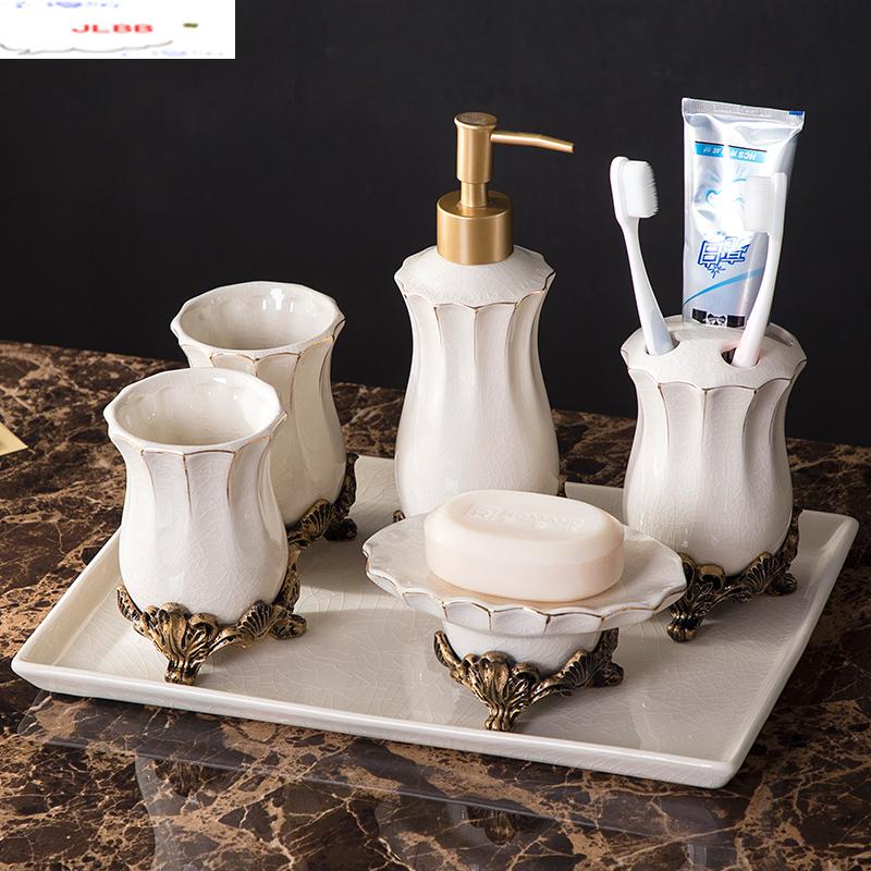 

European Style Bathroom Five-piece Suit Bathroom Supplies White Kit Toiletries Wash Set Home Ceramics Decorative Accessories