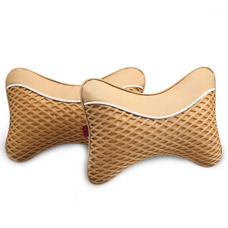 

Mini 2pcs Leather ice silk Car Headrest Support Auto Seat Head Neck Rest Cushion Headrest Breathe Neck Pillow for summer1