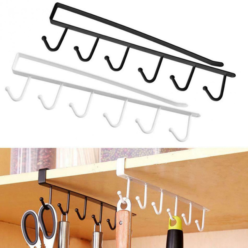 

Multifunctional Under Cabinet Hanger Rack with 6 Hooks Kitchen Cupboard Storage Shelf Hook E2S