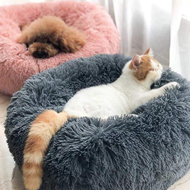 

Soft Long Plush Cat Beds Dog Kennel Round Warm Pet Bed House Fluffy Pet Sleeping Bag Cushion Mat for Puppy Dogs Products