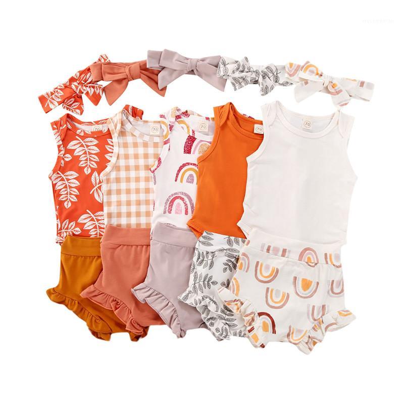 

Baby Summer Clothing Infant Baby Girl Boy Clothes Set 2020 Sleeveless Ruffled Romper Tops High Waist Shorts Headband Outfits1
