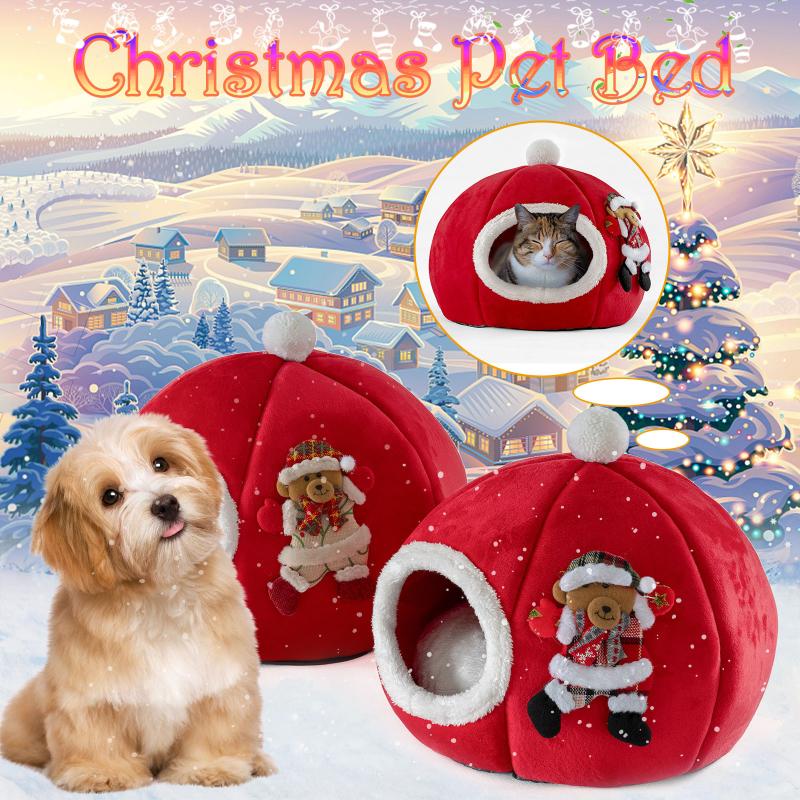

Pet Cat christmas Bed Foldable Winter Soft Warm Tent Washable Puppy cat Sleeping Bag Basket Mat House Kennel Supplies#sw