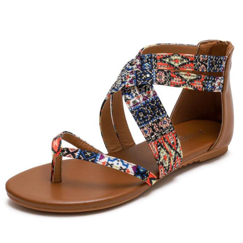 

Rome Sandals Summer Women Shoes Bohemia Casual Ladies Flat Shoes Ankle-strap Non-slip Female Beach Sandalias mujer zy630, Beige