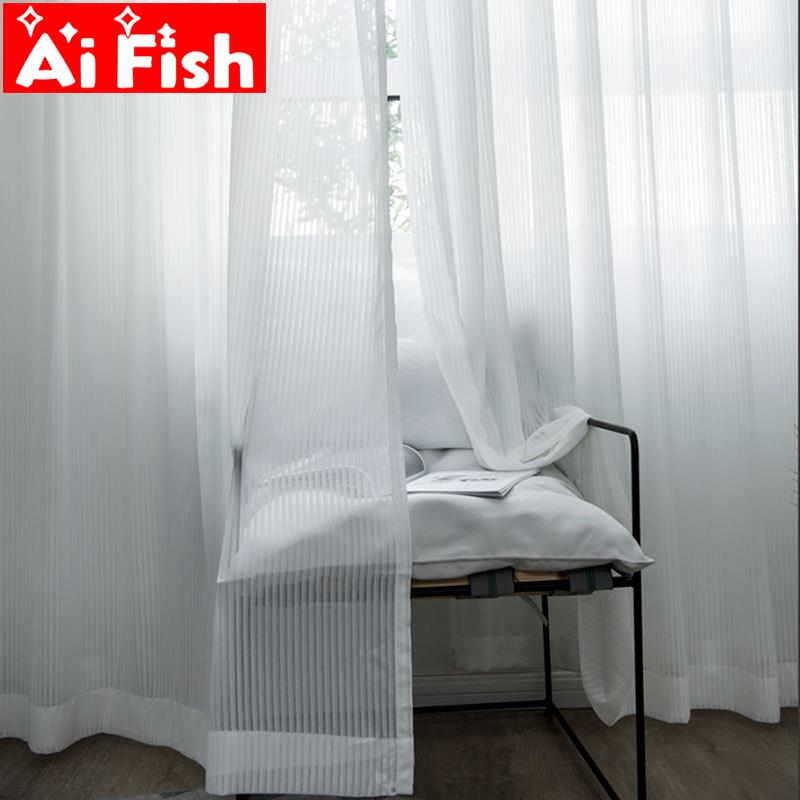 

Modern Solid Jacquard Striped window treatments Tulle Curtains for living room White chiffon tulles for kitchen panels MY225#5