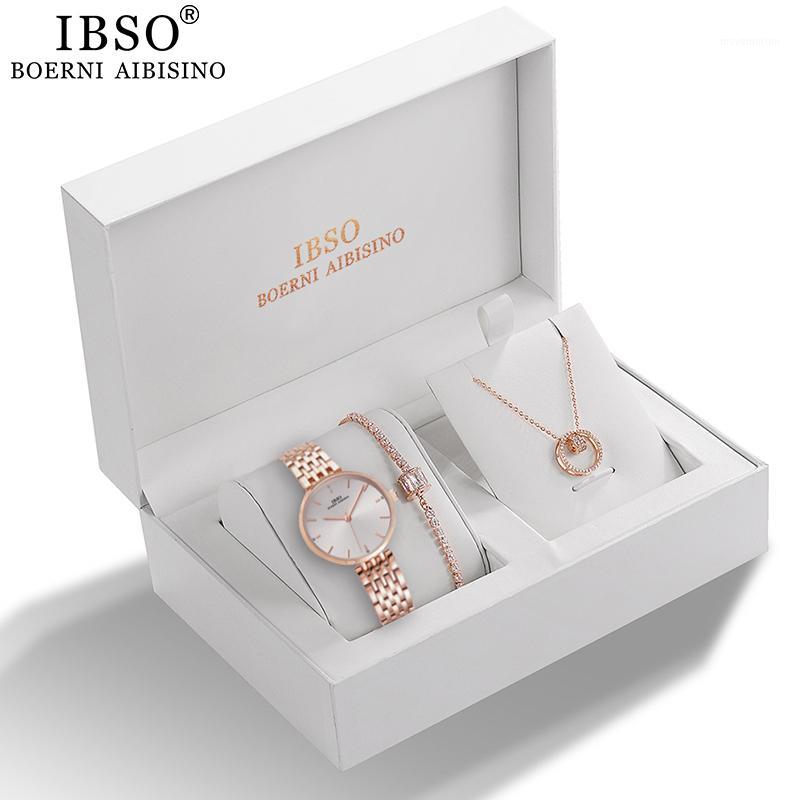 

IBSO Women Quartz Watch Set Crystal Design Bracelet Necklace Watch Sets Female Jewelry Set Luxury Rose Gold1
