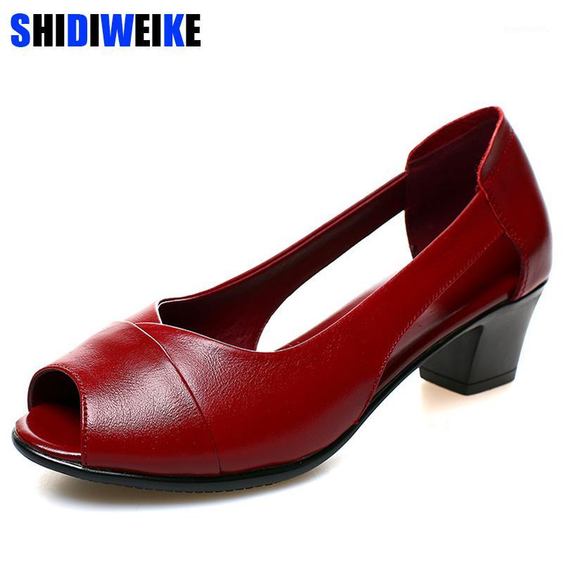 

Summer Genuine Leather Comfortable Ladies Mid Heel Sandals Women Shoes Hollow Peep Toe Square Heel Sandals Woman Black m8431