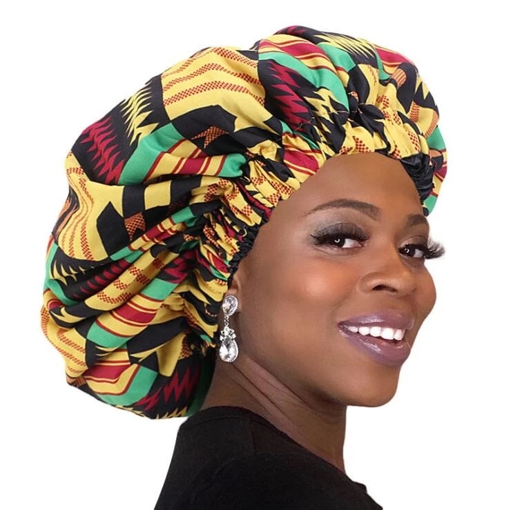 

50 pcs/lot Extra Large Satin Bonnet Ankara Print African Pattern Bonnet Women Night Sleep Cap Double Layer Headwear, Multi 1