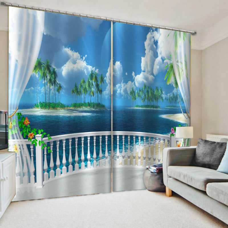 

Modern Curtain Printing Living Room Bedroom 3D Curtain Drapes White Balcony Scenery Custom Any Size, As the photo
