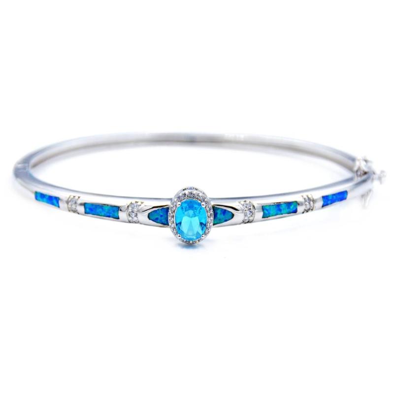 

JZB0214 2020 New Design Sea Blue Fire Opal Bangle & Skyblue Centre Stone Bracelet