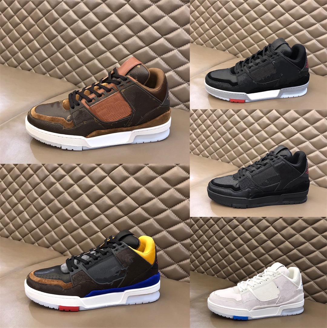 

Designer Men Casual Shoes Sneakers Suede Shoe Bottom Calfskin Leather Splicing Trainers Time Out Printing Embossed Grained Platform Rubber Sneaker 39-44 With Box, Color66